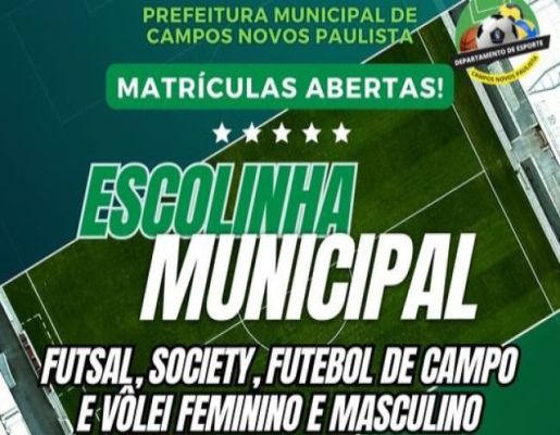 Incrições aberta para AULAS DE FUTSAL, SOCIETY, FUTEBOL DE CAMPO (MASCULINO E FEMININO) E VOLEIBOL MASCULINO E FEMININO.