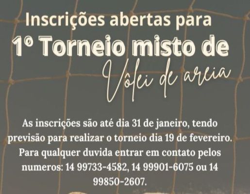 Incrições aberta para o 1º Torneio misto de vôlei na areia 