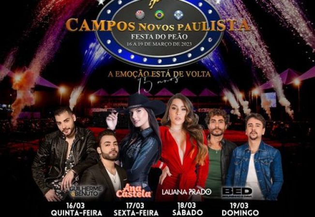 Começa hoje (16/03) a 15ª Festa do Peão de Campos Novos Paulista.